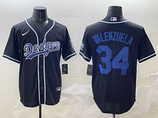 Men's Los Angeles Dodgers Fernando Valenzuela #34 Black Player Game Jersey1