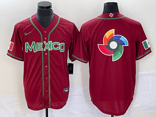 Men's 2023 World Baseball Classic Mexico Red Player Jersey1