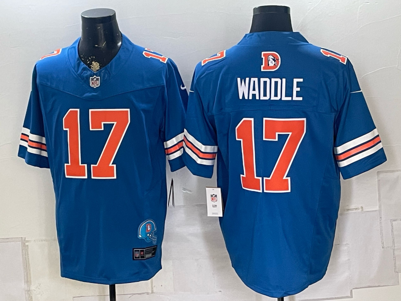 Men's Denver Broncos Jaylen Waddle #17 Blue Game Jersey