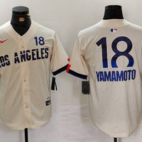 Men's Los Angeles Dodgers Yoshinobu Yamamoto #18 Cream 2024 City Connect Limited Player Jersey1