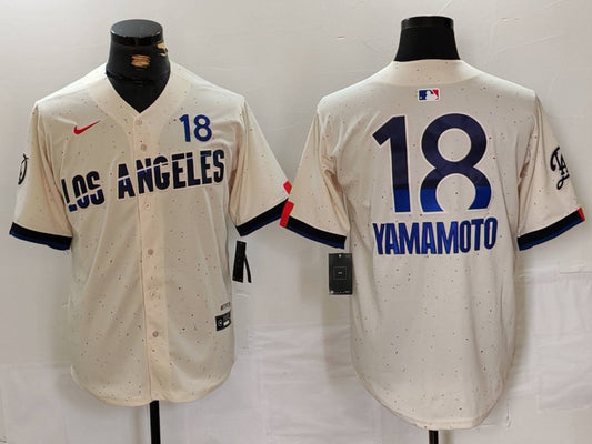 Men's Los Angeles Dodgers Yoshinobu Yamamoto #18 Cream 2024 City Connect Limited Player Jersey1
