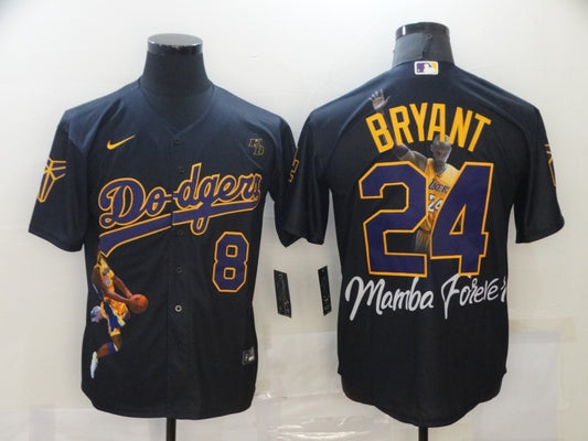 Men's Los Angeles Dodgers Kobe Bryant #8-24 Black Game Player Jersey1