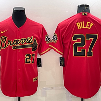 Men's Atlanta Braves Austin Riley #27 Red Replica Game Jersey1