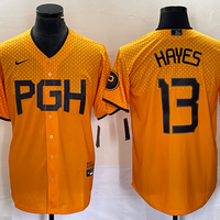 Men's Pittsburgh Pirates Ke'Bryan Hayes #13 Gold 2023 City Connect Replica Player Jersey1