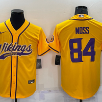 Men's Minnesota Vikings Randy Moss #84 Yellow Game Jersey1 Joint Edition