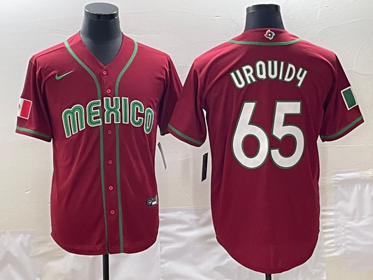 Men's 2023 World Baseball Classic #65 Jose Urquidy Mexico Red Jersey1