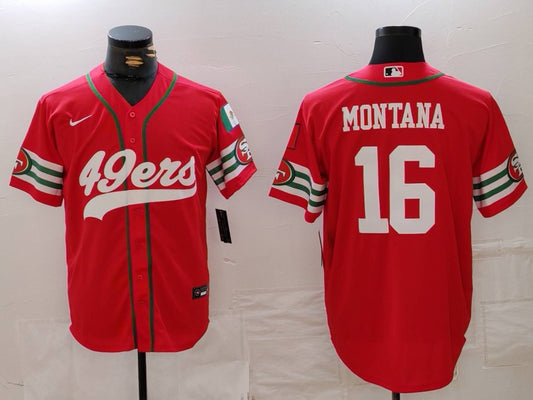 Men's San Francisco 49ers Joe Montana #16 Scarlet Game Player Jersey1