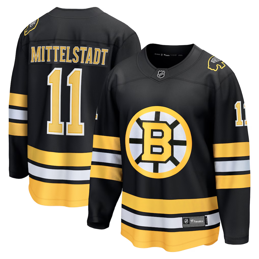Men's Boston Bruins Casey Mittelstadt #11 Fanatics Black Home Breakaway Jersey