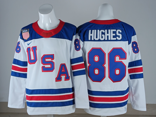Men's United States Hockey Jack Hughes #86 White 2026 Winter Olympics Jersey
