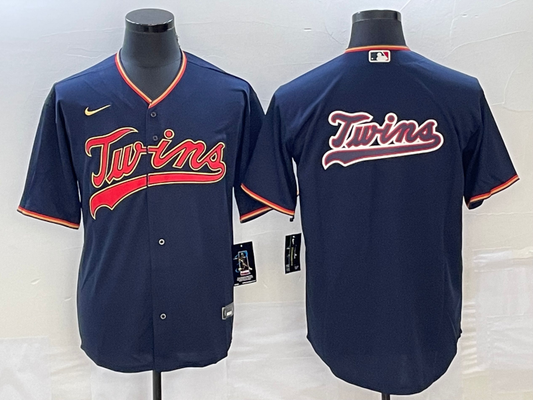 Men's Minnesota Twins Navy Replica Player Logo Jersey1