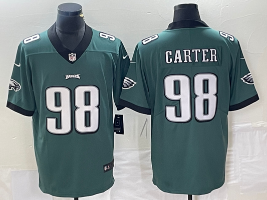 Men's Philadelphia Eagles Jalen Carter #98 Midnight Green 2023 NFL Draft First Round Pick Game Jersey1