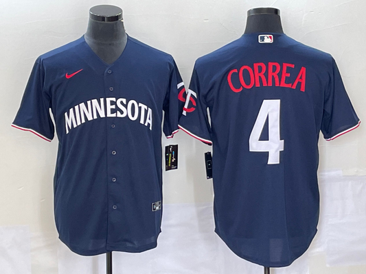 Men's Minnesota Twins Carlos Correa #4 Navy Alternate Replica Player Jersey1