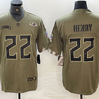 Men's Baltimore Ravens Derrick Henry #22 Olive 2022 Salute To Service Limited Jersey1