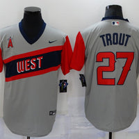 Men's Los Angeles Angels Mike Trout #27 Gray Printed Player Jersey1