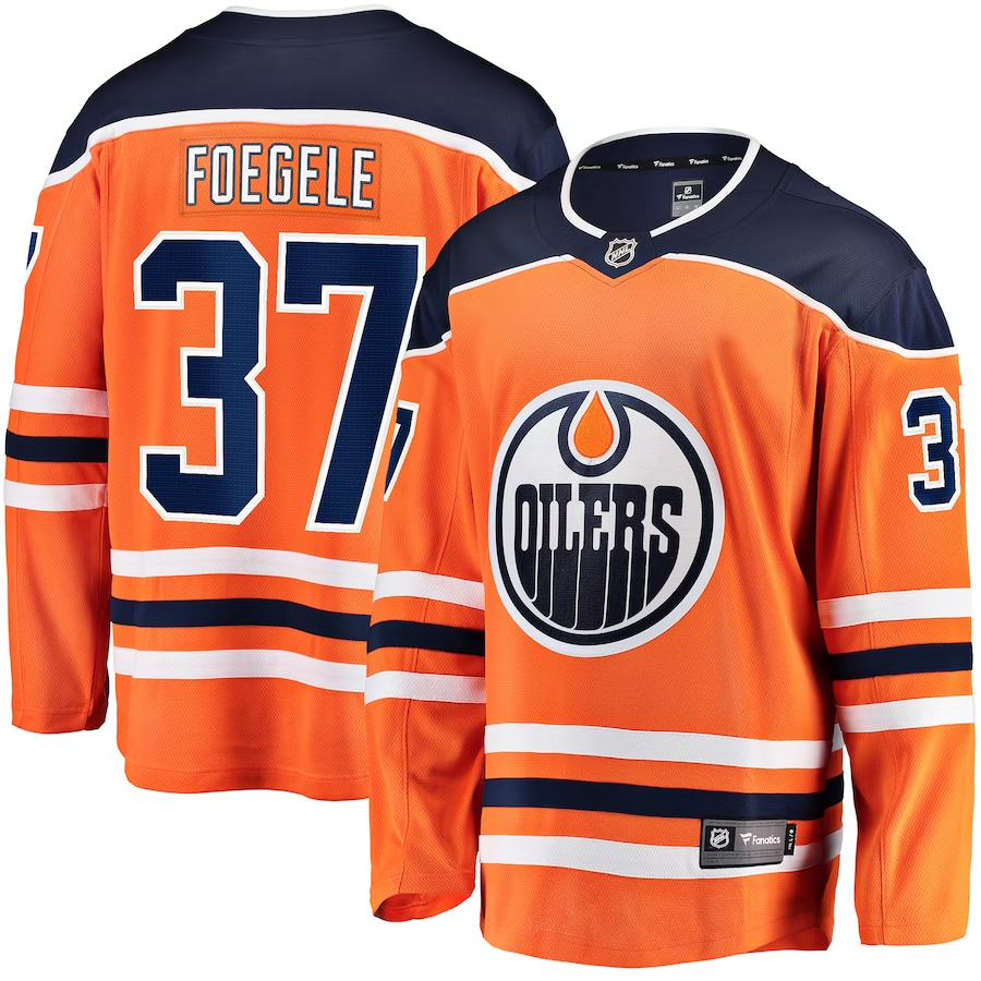 Men's Edmonton Oilers Warren Foegele #37 Orange Home Breakaway Jersey1