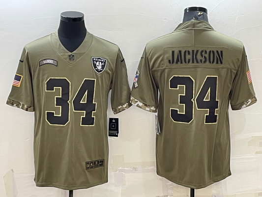 Men's Las Vegas Raiders Bo Jackson #34 Olive 2022 Salute To Service Limited Jersey1