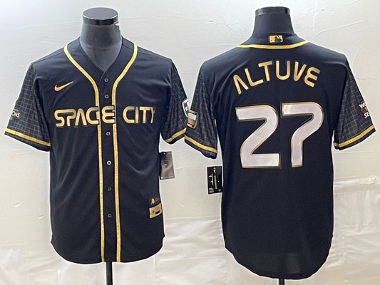 Men's Houston Astros Jose Altuve #27 Black City Connect Replica Player Jersey1