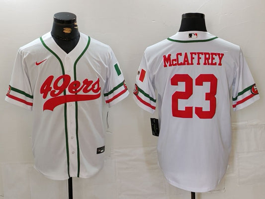 Men's San Francisco 49ers Christian McCaffrey #23 White Replica Player Jersey1