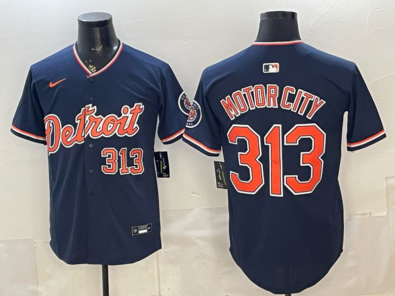Men's Detroit Tigers Motor City #313 Navy Alternate Stadium Jersey