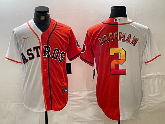 Men's Houston Astros Alex Bregman #2 White/Orange Replica Player Jersey1