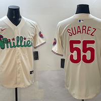 Men's Philadelphia Phillies Ranger Suarez #55 Cream Replica Player Jersey1
