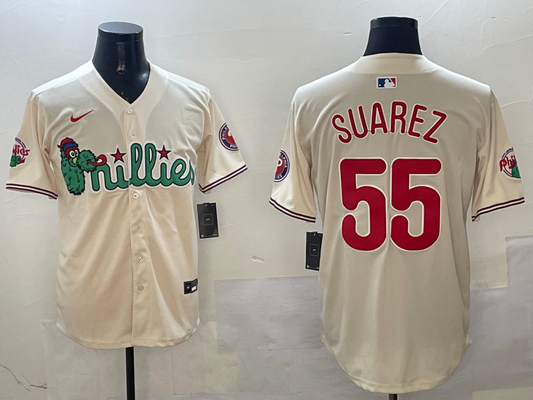Men's Philadelphia Phillies Ranger Suarez #55 Cream Replica Player Jersey1
