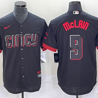 Men's Cincinnati Reds Matt McLain #9 Black 2023 City Connect Replica Player Jersey1