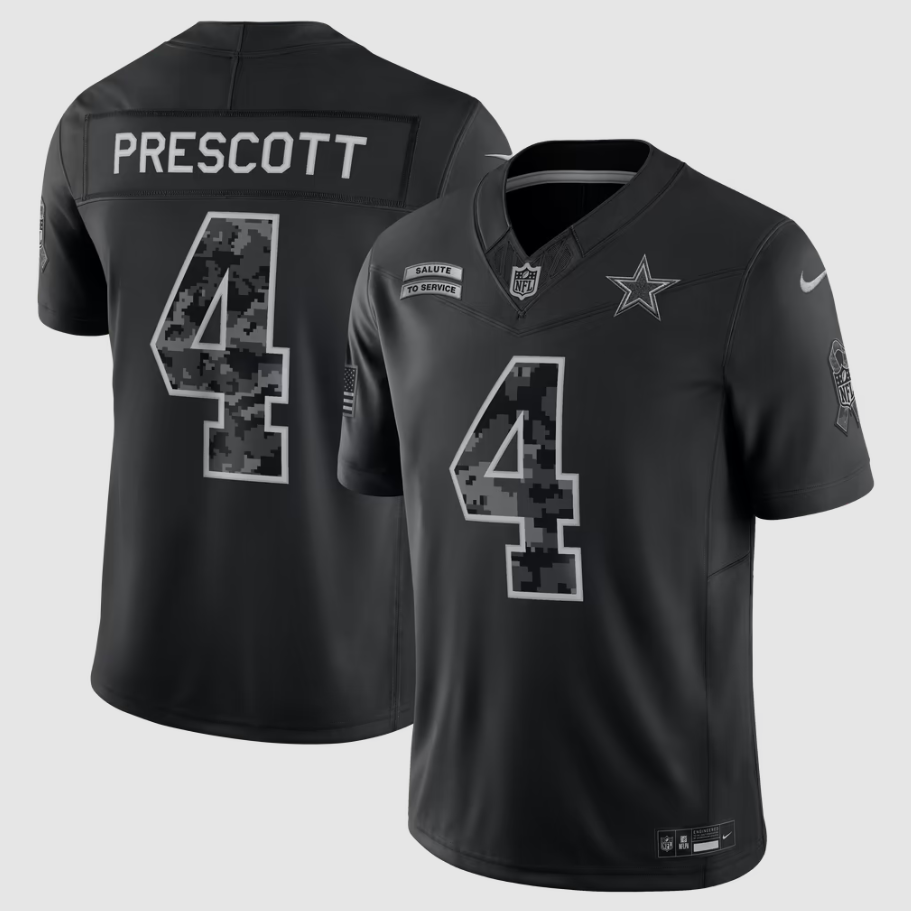 Men's Dallas Cowboys Dak Prescott #4 Black 2026 Salute to Service Stitched Limited Jersey