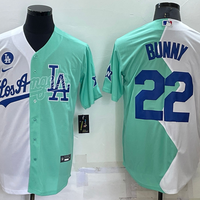 Men's Los Angeles Dodgers Bad Bunny #22 White/Green Alternate Game Jersey1