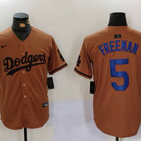 Men's Los Angeles Dodgers Freddie Freeman #5 Brown Game Player Jersey1