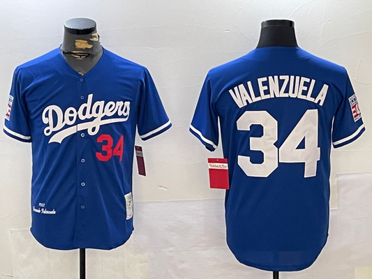 Men's Los Angeles Dodgers Fernando Valenzuela #34 Royal 1981 World Series Baseball Jersey1