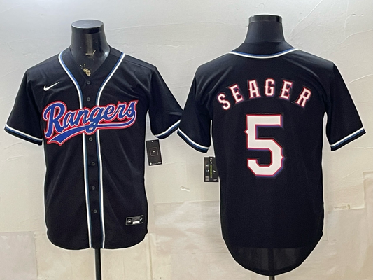 Men's Texas Rangers Corey Seager #5 Fashion Replica Black Out Jersey