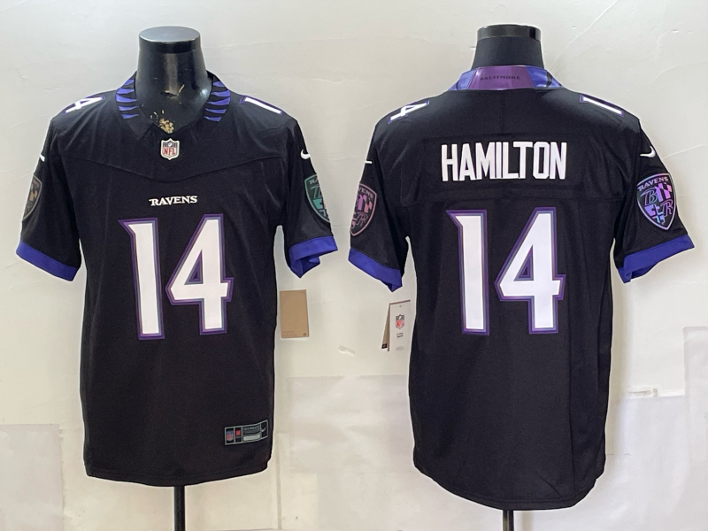 Men's Baltimore Ravens Kyle Hamilton #14 Black Vapor F.U.S.E. Stitched Limited Jersey