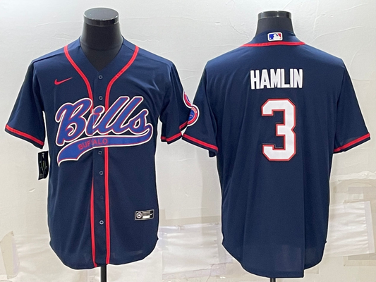 Men's Buffalo Bills Damar Hamlin #3 Navy Game Jersey1 Joint Edition