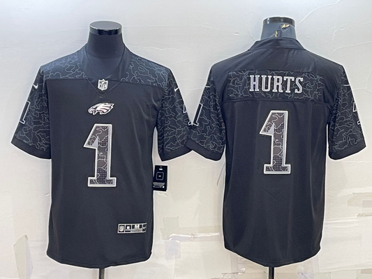 Men's Philadelphia Eagles Jalen Hurts #1 Black RFLCTV Limited Jersey1
