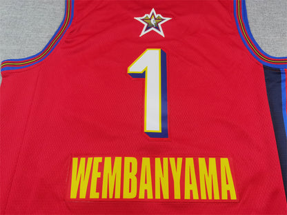 Men's San Antonio Spurs Victor Wembanyama #1 Red 2025 NBA All-Star Game Swingman Player Jersey1