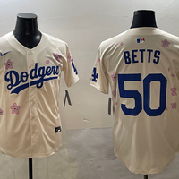 Men's Los Angeles Dodgers Mookie Betts #50 Cream Replica Player Jersey1