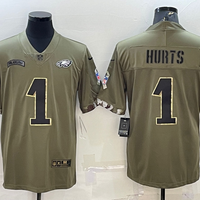 Men's Philadelphia Eagles Jalen Hurts #1 Olive 2022 Salute To Service Limited Jersey1
