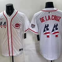 Men's Cincinnati Reds Elly De La Cruz #44 White USA 250 Fourth of July Home Stadium Jersey