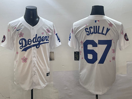Men's Los Angeles Dodgers Vince Scully #67 White Player Jersey1
