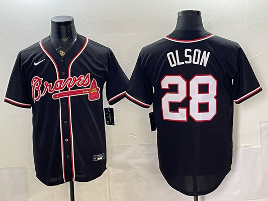 Men's Atlanta Braves Matt Olson #28 Fashion Replica Black Out Jersey