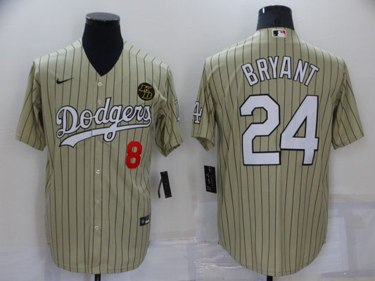 Men's Los Angeles Dodgers Kobe Bryant #8-24 Gold Replica Baseball Jersey1