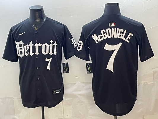 Men's Detroit Tigers Kevin McGonigle #7 Black Replica Player Jersey