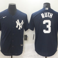 Men's New York Yankees Babe Ruth #3 Navy Replica Baseball Jersey1