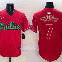 Men's Philadelphia Phillies Trea Turner #7 Red Player Jersey1
