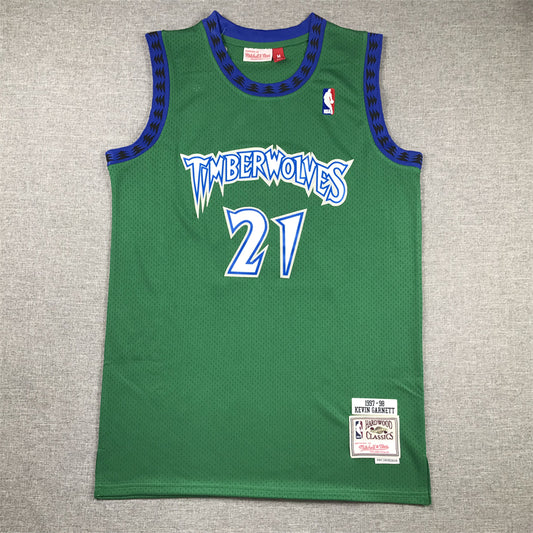 Men's Minnesota Timberwolves Kevin Garnett #21 Green Hardwood Classics Swingman Jersey1