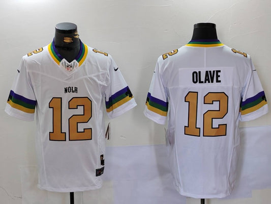 Men's New Orleans Saints Chris Olave #12 White Fashion Game Jersey1