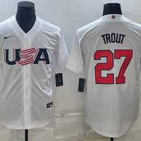 Men's 2023 World Baseball Classic #27 Mike Trout USA White Jersey1