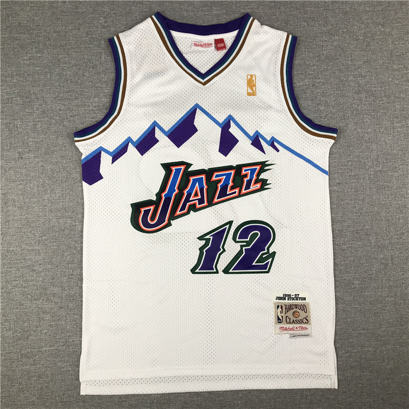 Men's Utah Jazz John Stockton White 1996-97 Hardwood Classics Swingman Jersey1