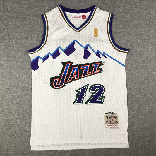 Men's Utah Jazz John Stockton White 1996-97 Hardwood Classics Swingman Jersey1
